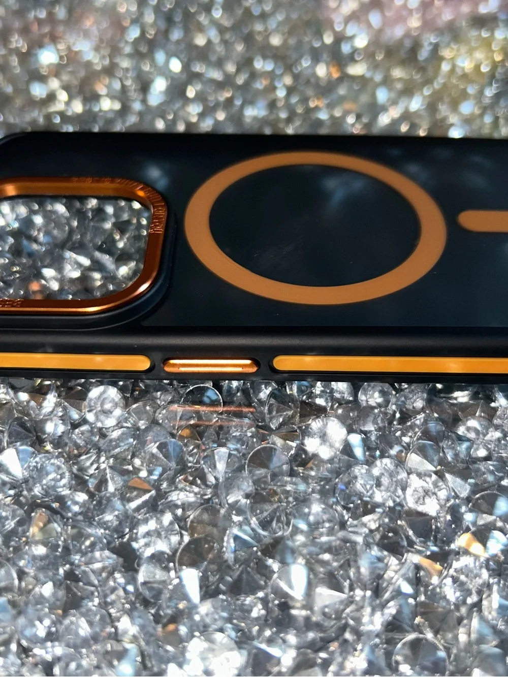 iPhone 15 pro MagSafe Compatible Phone Case - Black with Orange Accents